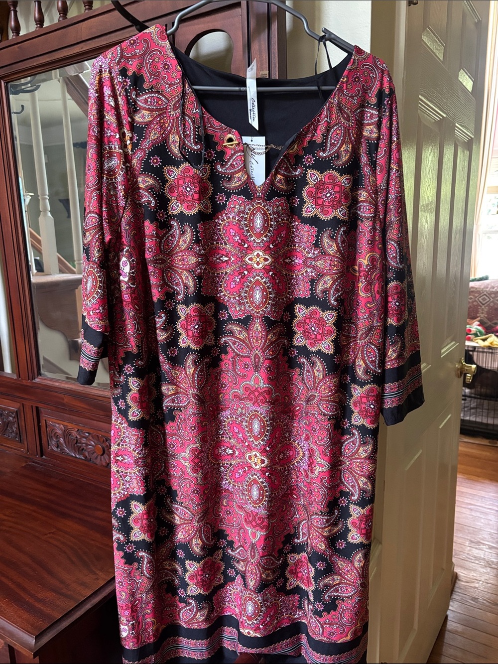 Red and Black Patterned Flowy Midi Dress